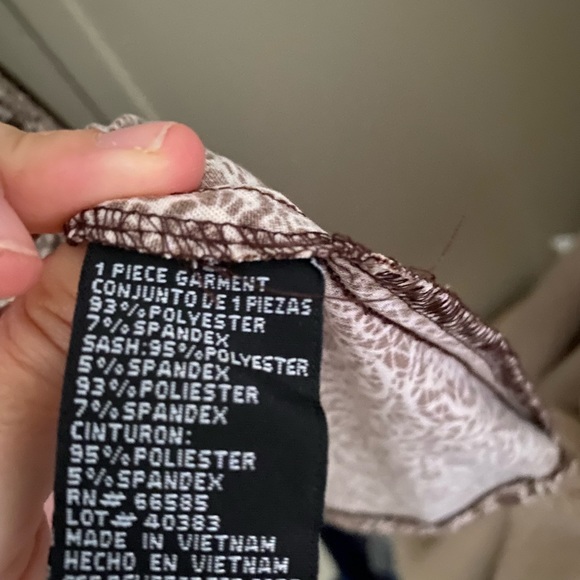 Perceptions Abstract Side Tie Belt A-Line Dress Women's 12 Brown White Stretchy - Picture 8 of 8